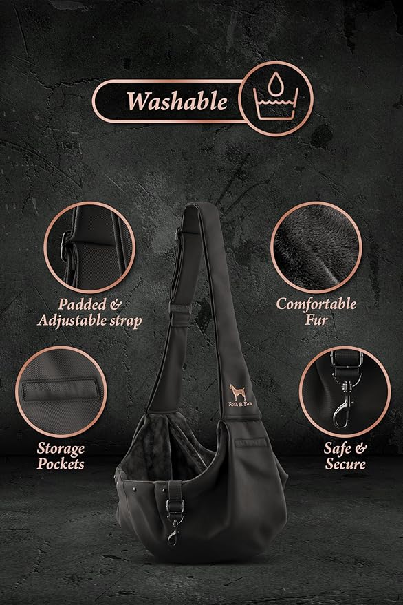 Noah & Paw Dog Sling Carrier for Small Dogs 3-10lb, Dog Sling for Small Dogs and Cats, Dog Carrier with Adjustable Padded Strap, Premium Twill, Lined with Fur, Double Safety Feature, Machine Washable