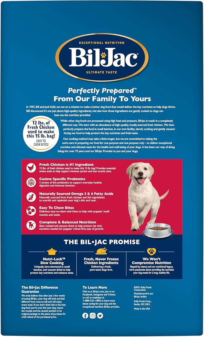 Bil-Jac Puppy Select Dry Dog Food | Fresh Chicken Recipe | 15 lb Bag