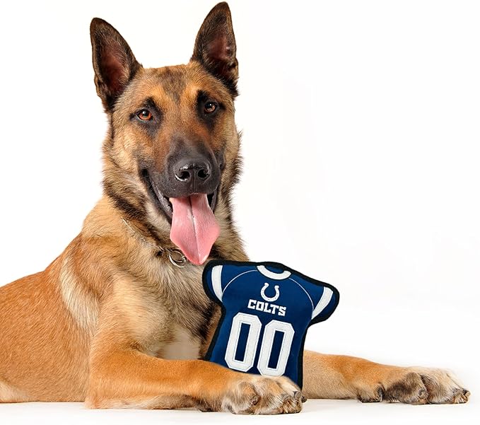 The 1st Ever Tough but Smooth Dog Toy NFL Indianapolis Colts Football Jersey Tough Pet Toy. A Premium Quality Doggie Toy with Built-in Squeaker. Sports Fans Favorite Chew Toy