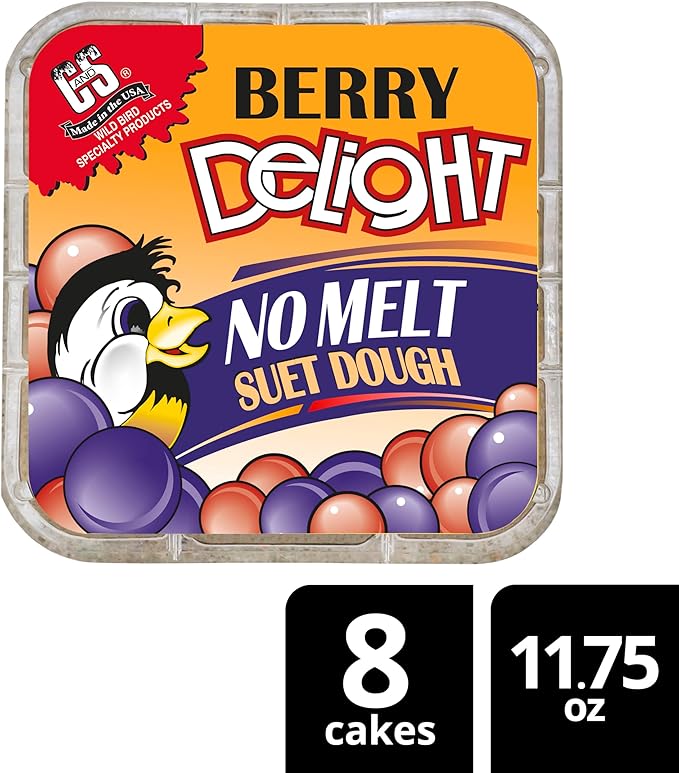 C&S Berry Delight No Melt Suet Dough, Suet Cakes for Wild Birds Including Robins, Blue Jays, Bluebirds, Tanagers, Thrushes and More, 11.75 Ounces, Pack of 8