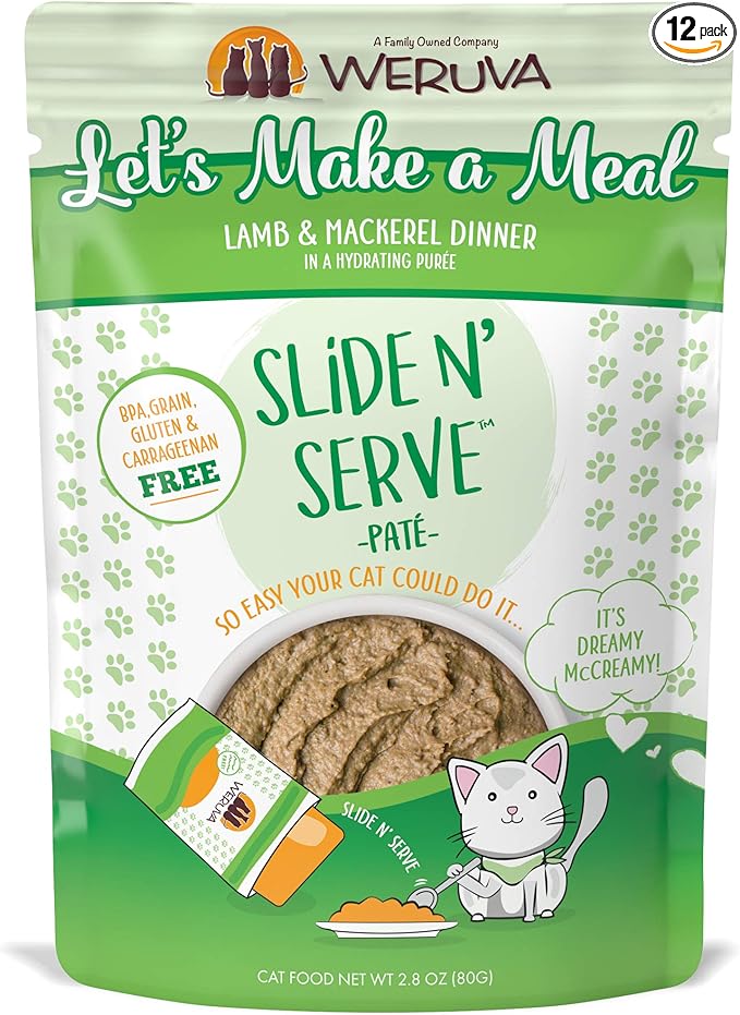 Weruva Wet Cat Food, Lets Make a Meal with Lamb and Mackerel Pate, 2.8oz Slide N Serve Pouch, Pack of 12