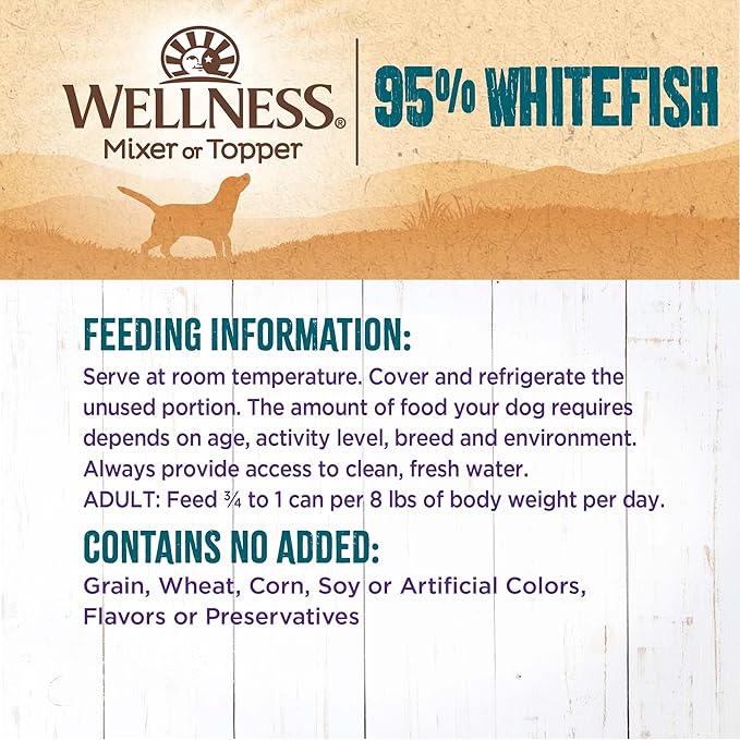 Wellness 95% Whitefish Adult Canned Wet Dog Food, Grain Free, Natural, 13.2 oz, Pack of 12 Cans
