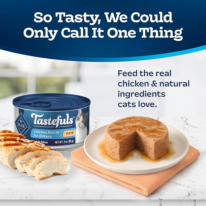 Blue Buffalo Tastefuls Wet Food for Kittens, Made with Natural Ingredients, Chicken Paté Entrée, 3oz Cans, 4Pack Trial Size