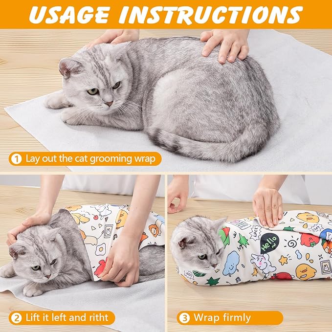 ondware 35.5 in Extra Large Cat Wrap for Cutting Nails, Self-Adhesive Cat Grooming Wrap Anti-Escape Cat Restraint for Nail Clipping Cat Swaddle Wrap Cat Wrapping Cloth for Pet Cleaning and Beauty