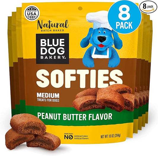 Blue Dog Bakery Softies, Soft & Chewy Peanut Butter Dog Treats, Medium Size, Healthy Treats, All Natural Ingredients,10 oz (Pack of 8)