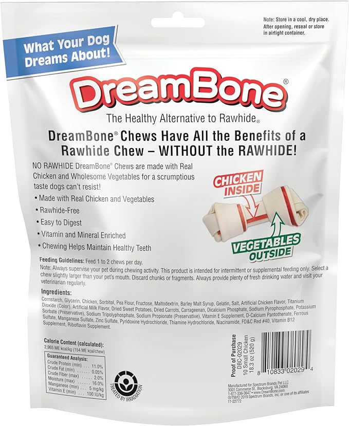 DreamBone Vegetable & Chicken Dog Chews, Rawhide Free, Small, 10-Count