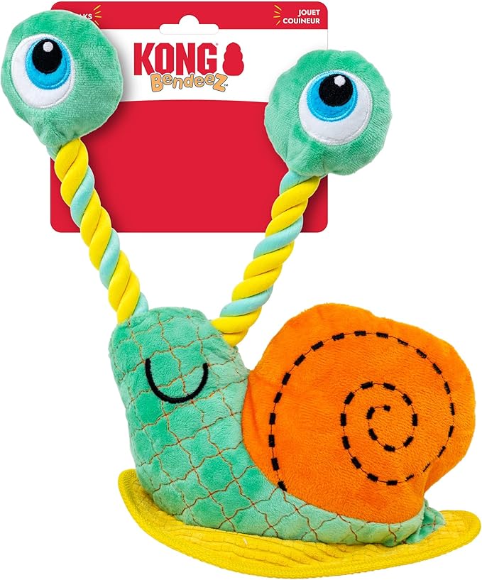 KONG Bendeez Dog Toy – Durable Plush with Rope, Flexible Twistable Design, Squeaker for Interactive Play, Large Size for All Dogs (Snail)