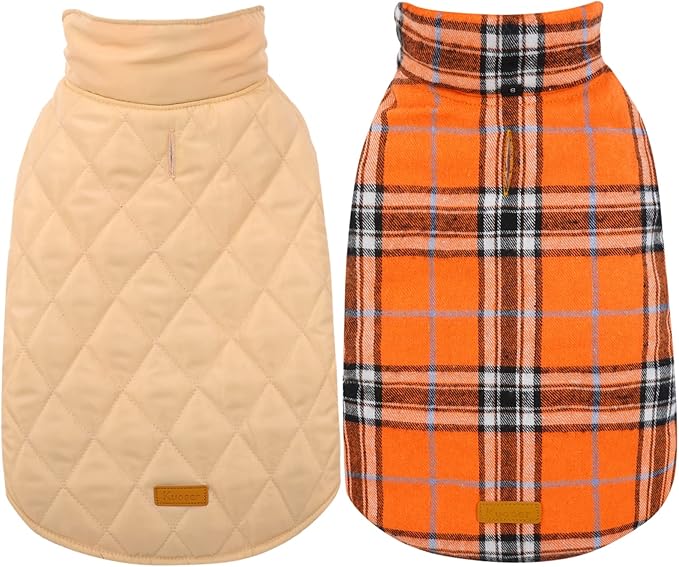 Kuoser Warm Dog Coat, Waterproof Dog Jacket for Extra Large Dogs, Adjustable Durable XL Doggie Winter Coat Reversible Cozy Puppy Cold Weather Apparel from Small to Large Breed, Orange XL