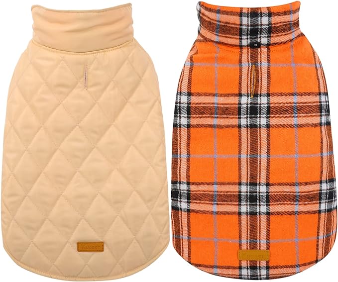 Kuoser Waterproof Dog Coat, Reversible Dog Jacket for Large Dogs, Adjustable Durable Doggie Winter Coat for Groowing Puppies Warm Puppy Cold Weather Apparel, Orange L
