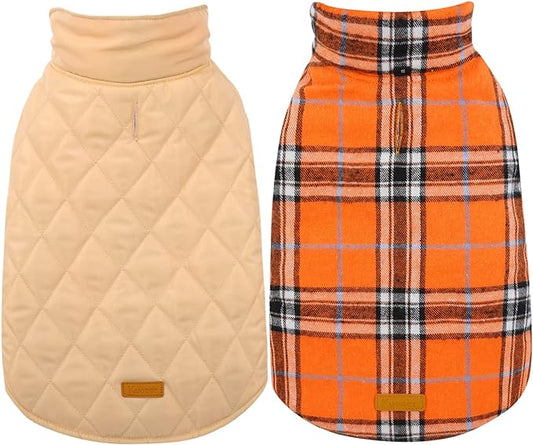 Kuoser Waterproof Dog Coat, Reversible Dog Jacket for Small Dogs, Adjustable Durable Doggie Winter Coat Warm Cozy Puppy Cold Weather Apparel from Small to Large Breed, Orange S