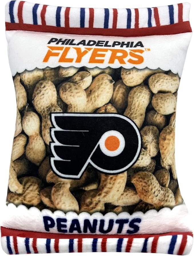 Pets First NHL Philadelphia Flyers Crinkle Fine Plush Dog & Cat Squeak Toy - Cutest Stadium Peanuts Snack Plush Toy for Dogs & Cats with Inner Squeaker and Beautiful Hockey Team Name/Logo