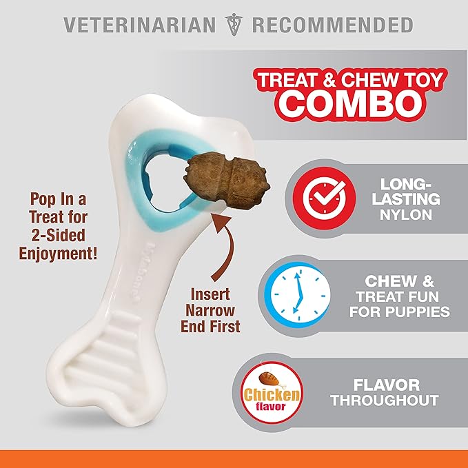 Nylabone Knuckle Bone Pop-In Treat Toy Puppy Chew Toy for Puppies, Interactive Treat Dispensing Enrichment Toys for Puppies, Chicken Flavor, X-Small Dogs - Up to 15 lbs.