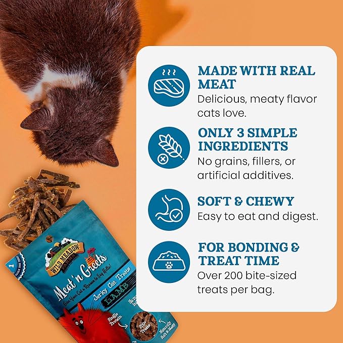 Cat Treats - Meat 'N Greets - Soft Jerky Treats with Real Meat, High Protein, Grain-Free, Perfect for Training & Rewarding, All Natural Snacks for Cats - Lamb Flavor