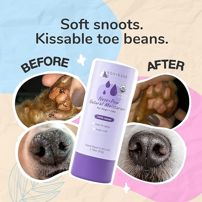 kin+kind Nose & Paw Balm Stick for Dogs & Cats – USDA Certified Organic – Natural Moisturizer for Dry Cracked Paws & Nose – Coconut Oil & Shea Butter – Lick-Safe – 1.76 oz