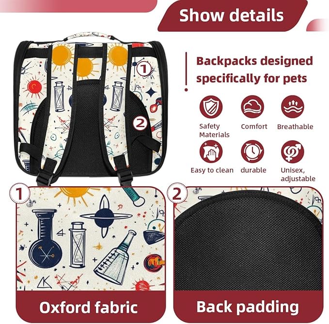 Airline Approved Soft Sided Pet Carrier, Colorful Science Education (1) Pet Travel Bag for Cats & Dogs, Durable, Breathable Pet Travel Bag for Airplane, Car & Train