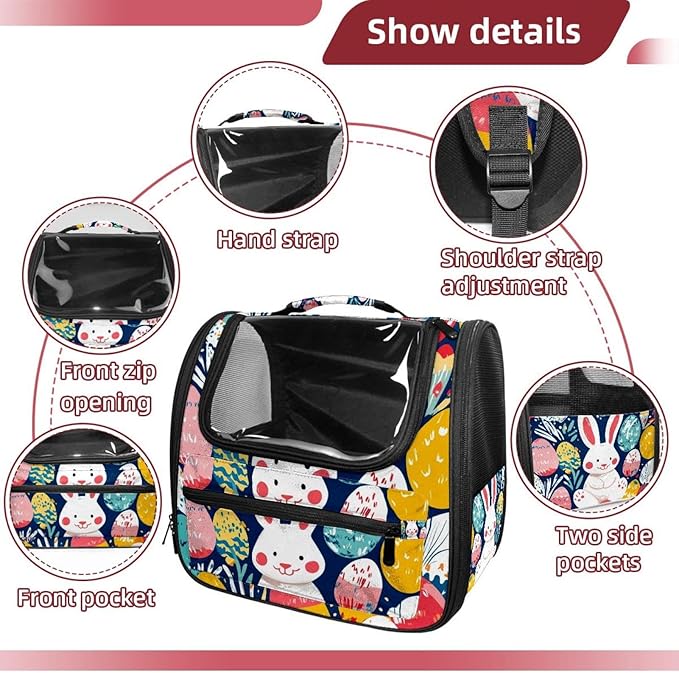 Happy Bunny (2) Cat Backpack Carrier, Breathable Cat Carrier Large Space Bubble Pet Backpack for Kitty Small Dog