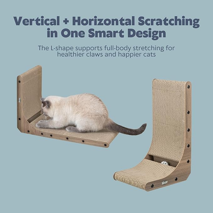 Trixie L-Shape Cat Scratcher with Catnip & Silvervine - 17.7" Indoor Furniture - Double-Sided Corrugated Cardboard - Vertical & Horizontal Scratching Pad with Ball Toy for Cats & Kittens - Gray/Brown