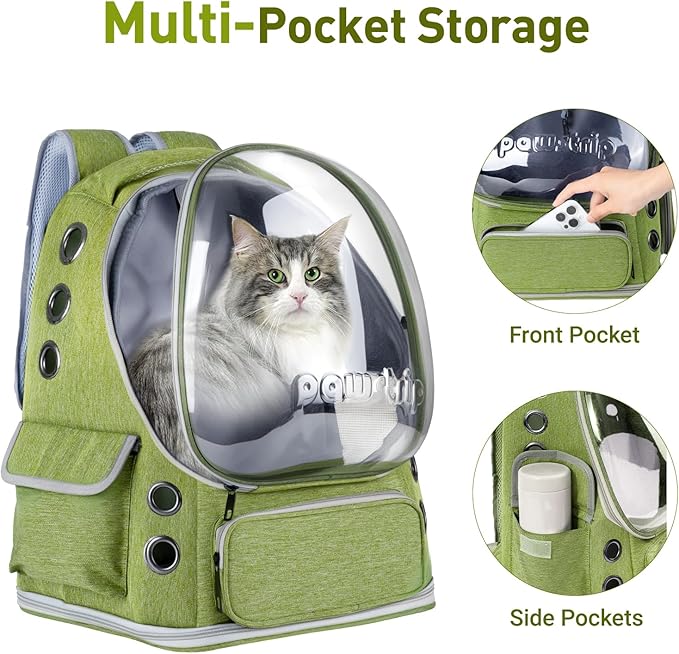 Cat Backpack Carrier with Large Space Bubble Window, Airline Approved Breathable Pet Carrier for Small Dogs Cats up to 15lbs, Foldable for Travel Hiking & Outdoor Use