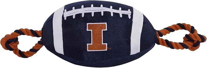 NCAA Illinois Fighting Illini Football Dog Toy, Tough Quality Nylon Materials, Strong Pull Ropes, Inner Squeaker, Collegiate Team Color
