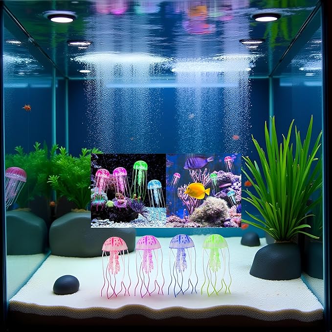 4 Pcs Fluorescence Jellyfish Aquarium Decorations for Large Small Fishtank Glowing Jellyfish Toy for Fish Tanks Jellyfish Decorations for Bedroom, Aquatic Pets