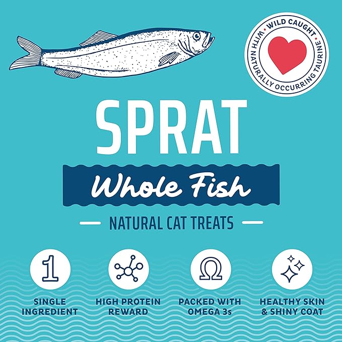 Icelandic+ Whole Fish: Sprat - 0.85oz Bag - Cat Treats, Wild- Caught, 2.5-3" Crunchy Air-Dried Pet Snacks, Single Ingredient, Just Fish-Nothing Else