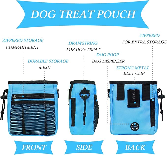STMK Dog Treat Pouch Dog Clicker Training Kit, Dog Training Treat Pouch Dog Clicker for Training, 3 Ways to Wear Easily Carries Treat Pouches for Pet Training (Blue)