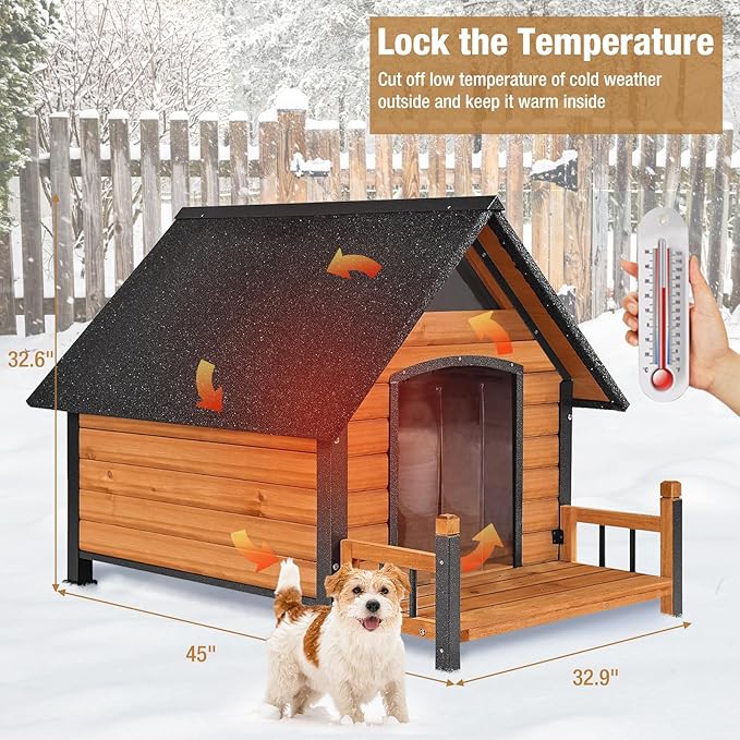Dog House Outdoor with Insulated Liner Anti-Biting Metal Iron Frame Winter Dog Kennel for Small Mediun Dogs Weatherproof,Brown 100% Insulated