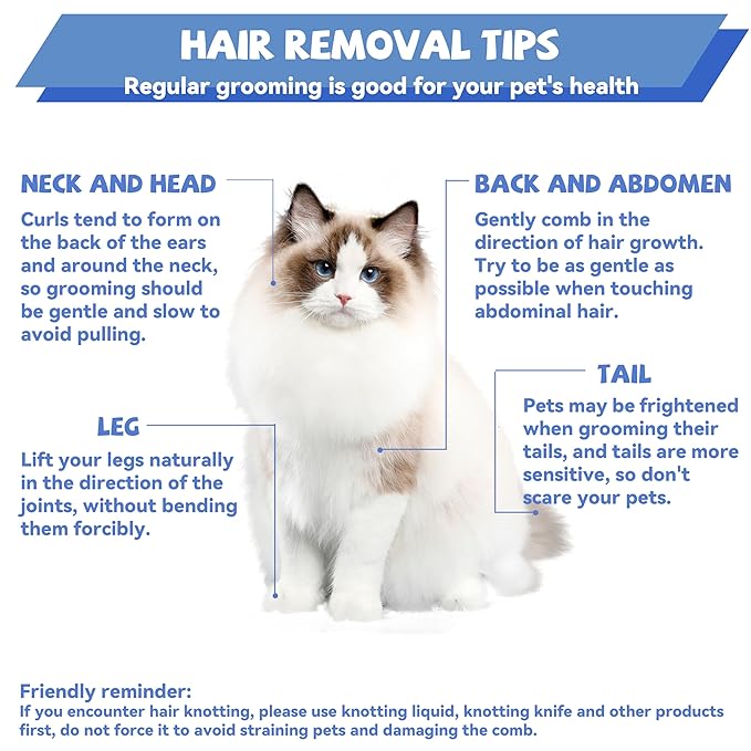 8.5 Inch Dual Tooth Pet Comb for Mats and Tangles，Professional Grooming Comb Removing Excess Hair for Long-Haired Cats and Dog Kit,Prevent Undercoat, Excess Hair,Mats and Tangles,Pet Essential