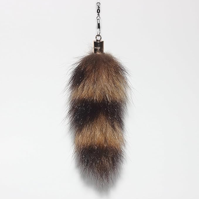Fosrion Real Raccoon Tail Fur Dog Bites Toy with Three Section Retractable Carbon Fiber Rod (Raccoon Tail)