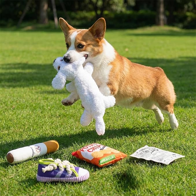Dog Squeaky Toys, 5-Pack Chew Toys for Aggressive Chewers with Crinkle Sound, Mix of Stuffed & Stuffing-Free Plush for Boredom Relief for Puppies, Small and Medium Dogs