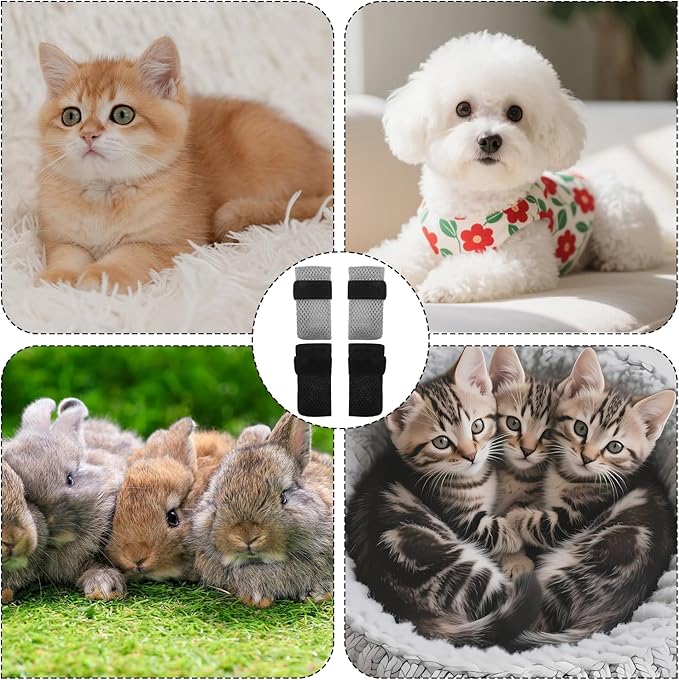 8PCS Cat Claw Covers & Caps, Adjustable Boots for Paw Protection, Breathable Mesh Shoes, Booties & Mittens for Soft Kitty Paws, Kitten Socks Nail Cap, Kitty Claw Covers(Black+Grey)