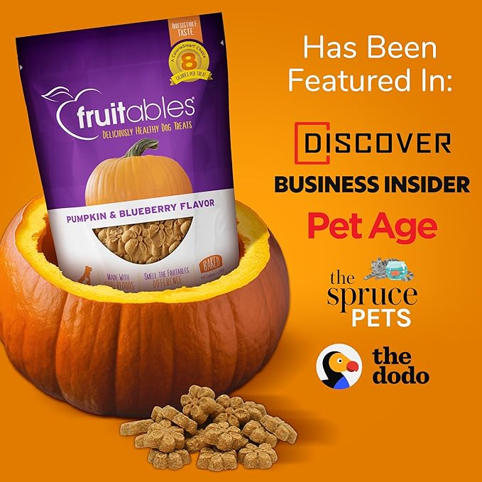 Fruitables Baked Dog Treats, Healthy Pumpkin Treat for Dogs, Low Calorie & Delicious, Free of Wheat, Corn and Soy, Made in the USA, Apple and Crispy Bacon Flavor, 12oz (Pack of 2)