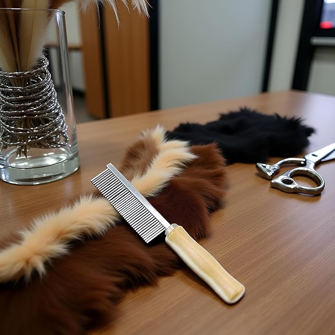 Dreamxue Pet Grooming Comb for Long Haired Cats & Dogs - Stainless Steel Pin Teeth Wooden Handle Fur Hair Brush - Removes & Prevents Matted Fur