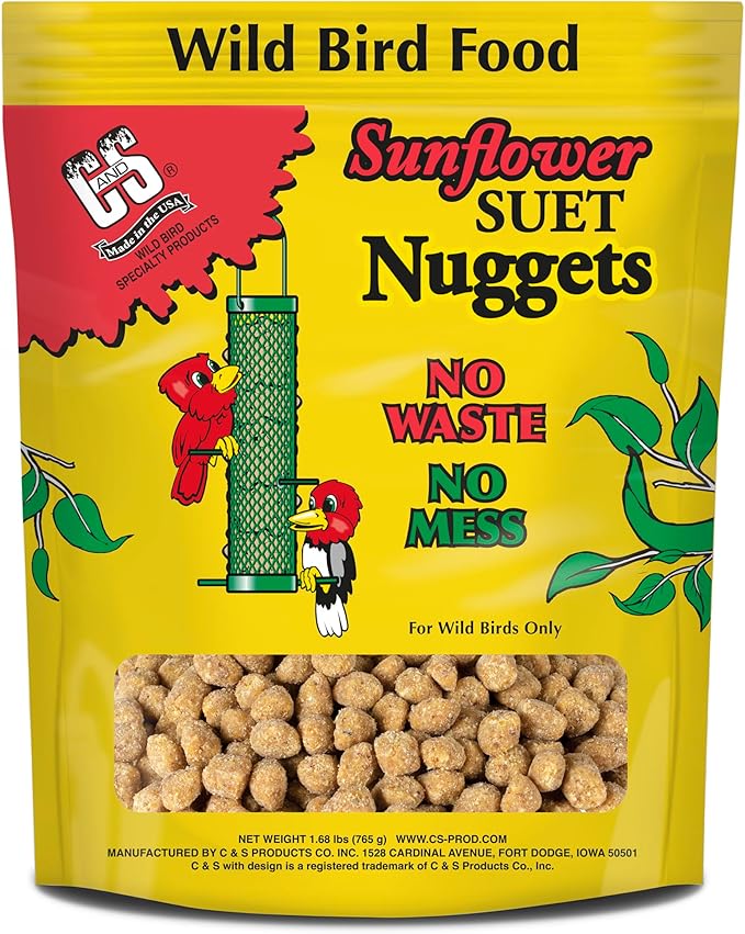 C&S Sunflower Suet Nuggets, Wild Bird Food for Woodpeckers, Chickadees, Nuthatches, and More., 27 Ounces