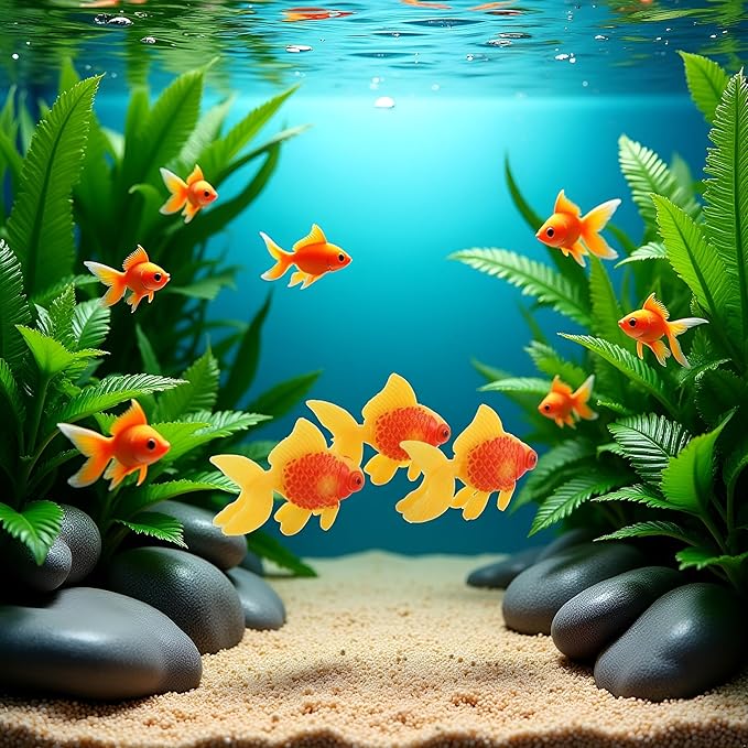 3 Pack Orange Artificial Moving Aquarium Ornaments - Goldfish and Orange Fish Thematic Decor for Fish Tank Aquarium Décor Thematic Ornaments Fish & Aquatic Pets