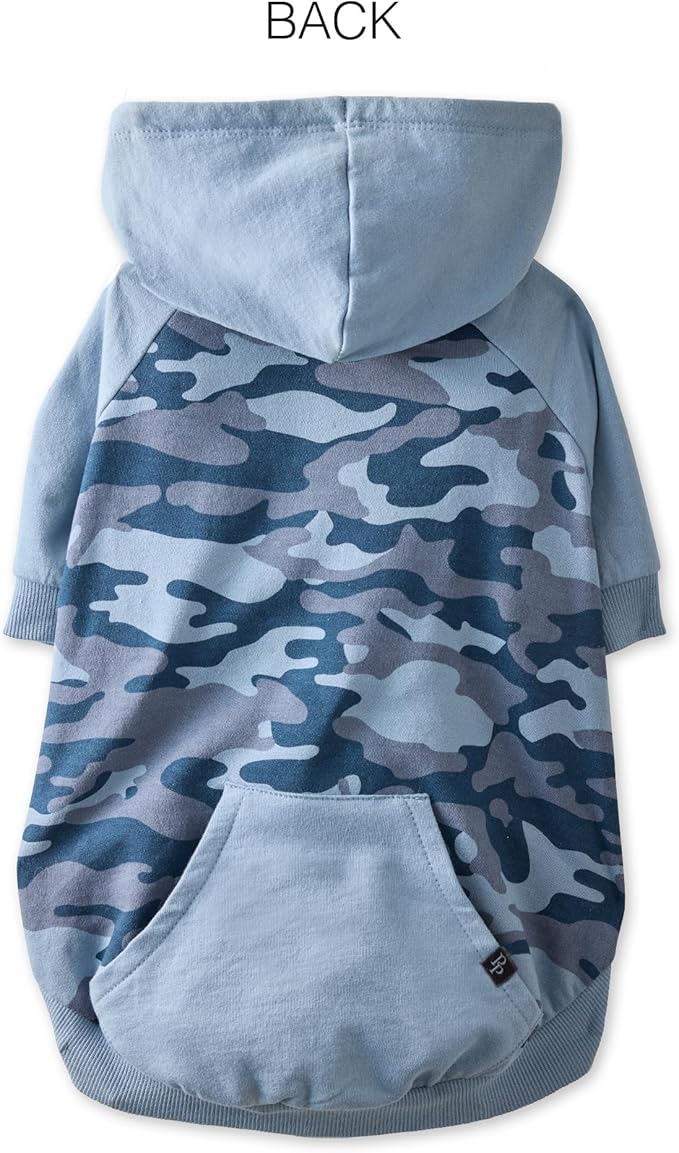 Pet Passion Rocky – The Original Lightweight Hooded Tee 100% Organic Cotton Dog Hoodie Pet Coat Sweater for All Sized Dogs, Original Navy Half Camo, Large (40-60 lbs)