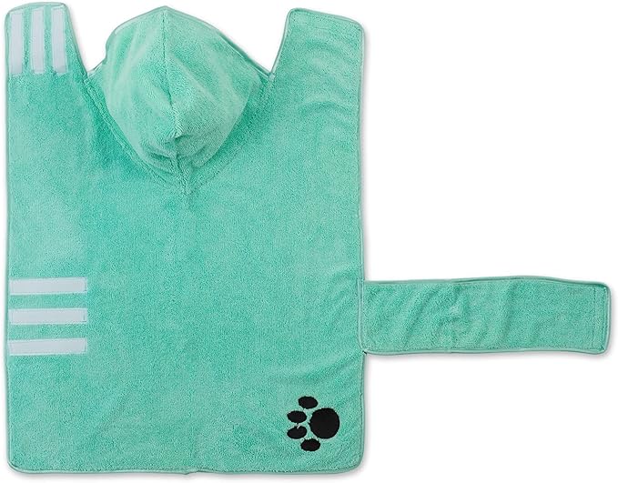 Bone Dry Pet Robe Collection Embroidered Absorbent Microfiber Bath Robe with Adjustable Closure, for Dogs & Cats, Large, Aqua