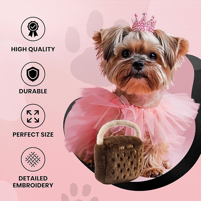 Dog Diggin Designs Chewy Vuiton Plush Dog Toy Purse | Luxury-Inspired Parody Designer Handbag with Squeaker, Soft Plush Fashion Dog Toy – Haute Couture Purses & Handbags