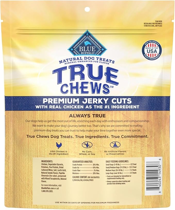 Blue Buffalo True Chews Premium Jerky Cuts Dog Treats, Made in the USA with Natural Ingredients, Chicken, 12-oz Bag, (Pack of 6)