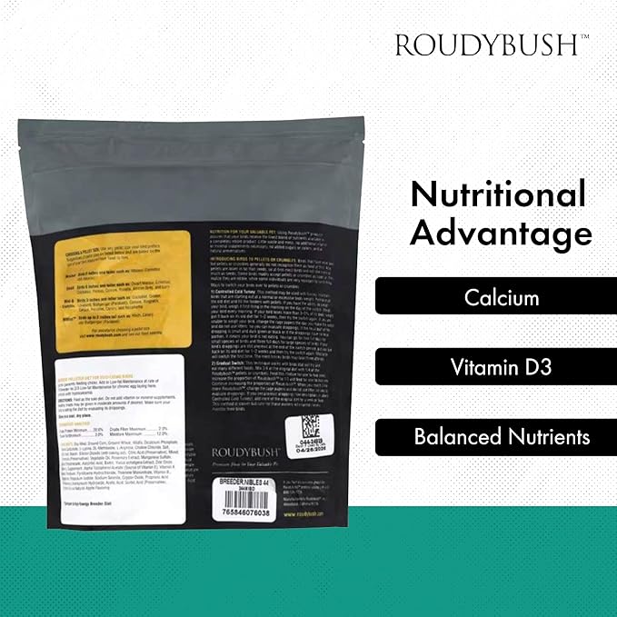 Roudybush Breeder Food for Breeding & Weaning Birds - Scientifically Formulated Bird Feed - Bird Food Pellets w/ Corn, Wheat, Soy & More - Nutritious & Healthy Feed for Birds (Nible, 44oz)
