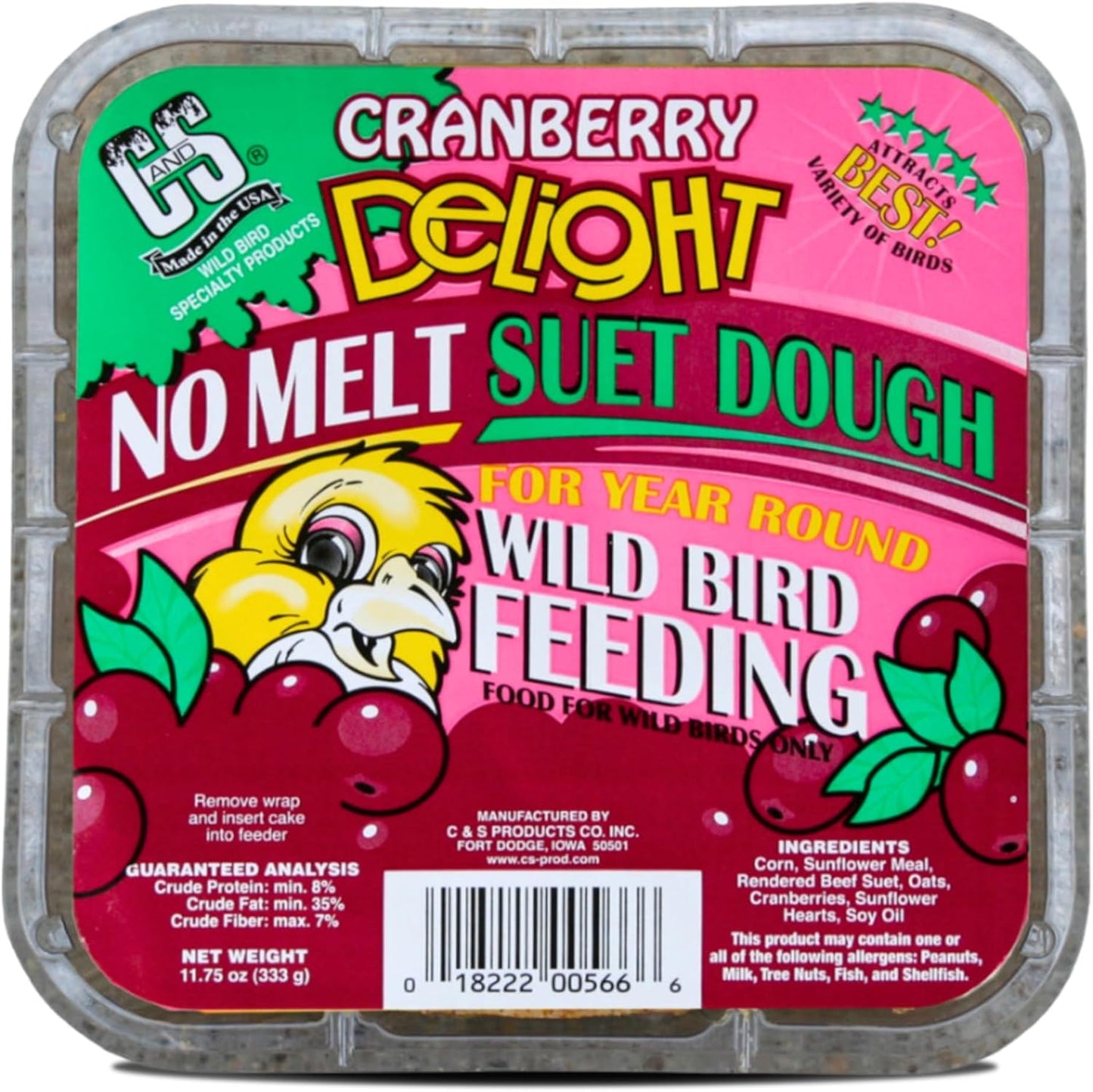 C&S Cranberry Delight No Melt Suet Dough 11.75 Ounces 8 Pack