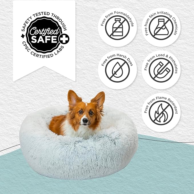 Best Friends by Sheri The Original Calming Donut Dog Bed for Medium Dogs up to 45 lbs, Shag Faux Fur, Frost Gray, Medium, 30" x 30"
