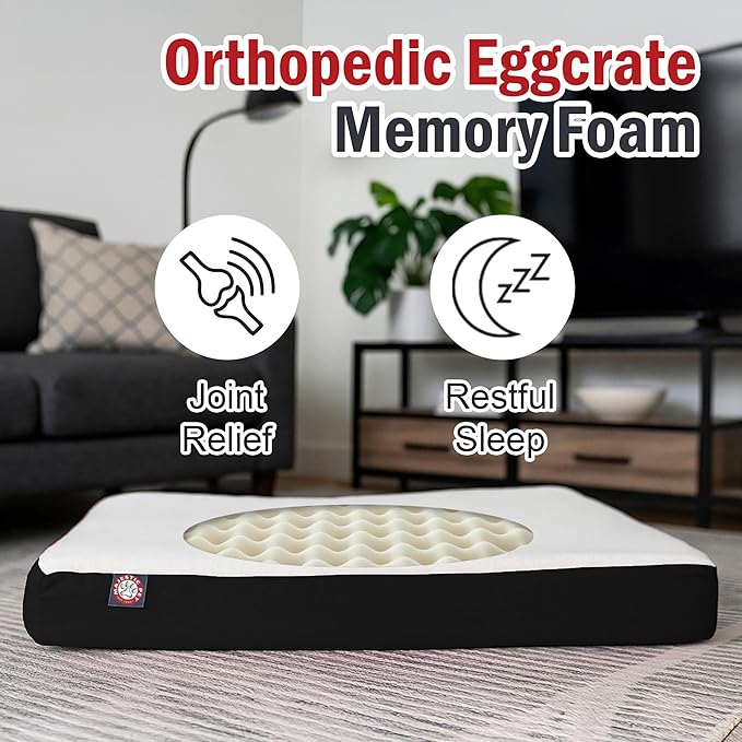 Majestic Pet 48x34x3 Inch Black Orthopedic Memory Foam Rectangle Dog Bed – Large Size Crate Dog Bed for Dogs with Joint Pain, Arthritis – Durable Pet Mattress with Egg Crate Foam, Washable Cover