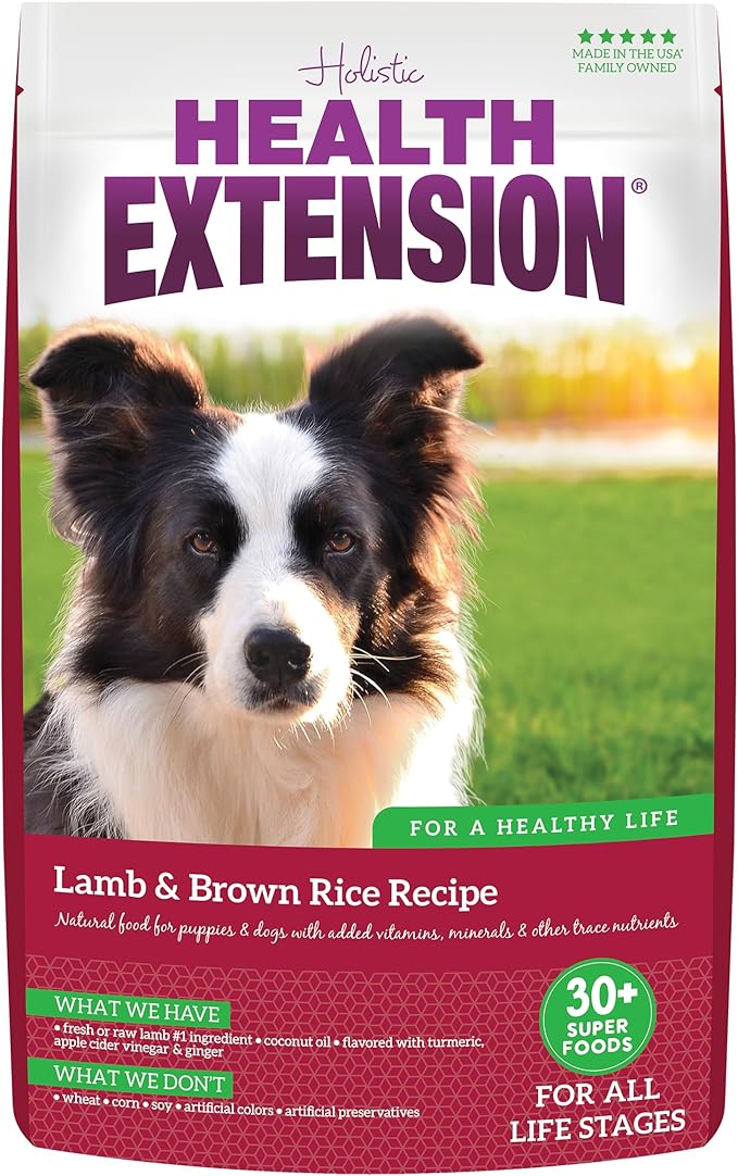 Health Extension Lamb & Brown Rice Dry Dog Food, Protein Packed Formula with Probiotics & Superfoods for Digestion & Coat Health (15 lb)
