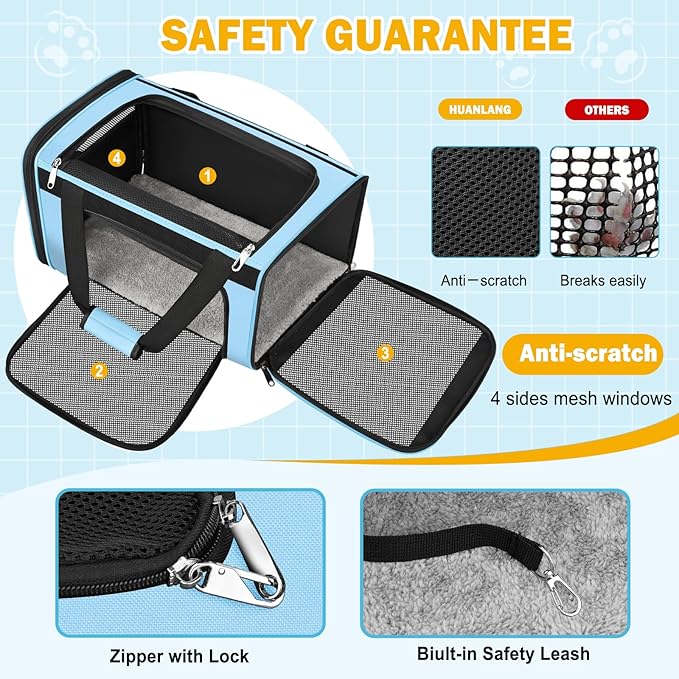 HUANLANG Cat Carrier Airline Approved,Soft-Sided Dog Carriers for Small Dogs Medium Cats,Pet Travel Carrier Up to 20 Lbs,Collapsible Cat Bag
