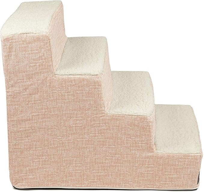 Majestic Pet 4 Step Portable Dog Stairs for Small Dogs to get on Bed Supports 250 lbs or Less – Dog Steps for High Bed with Machine Washable Cover –Pet Stairs for Cats Palette Heathered Blush Pink