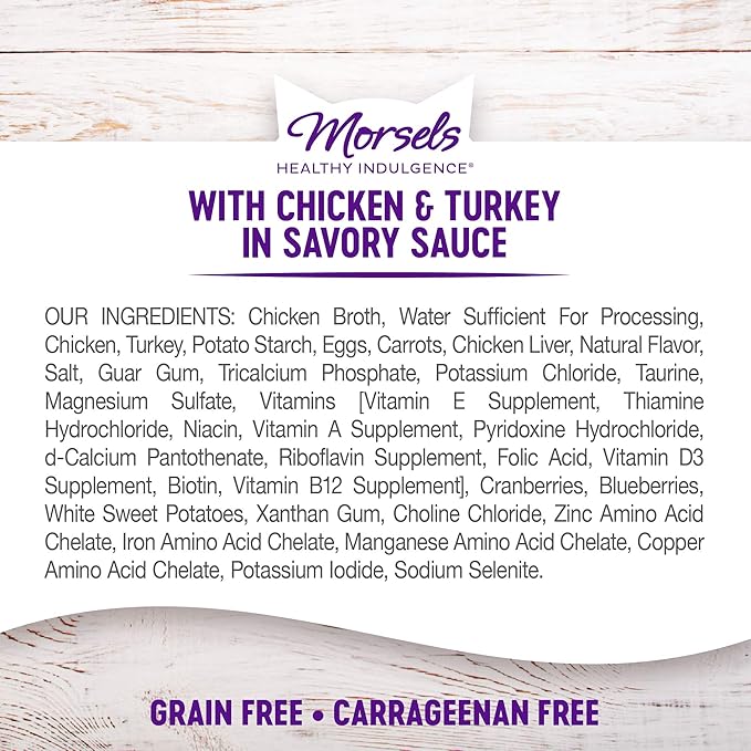 Wellness Healthy Indulgence Morsels Adult Wet Cat Food, Natural, Protein Rich, Grain Free, Chicken and Turkey Recipe, 3 oz, Pack of 24 Pouches