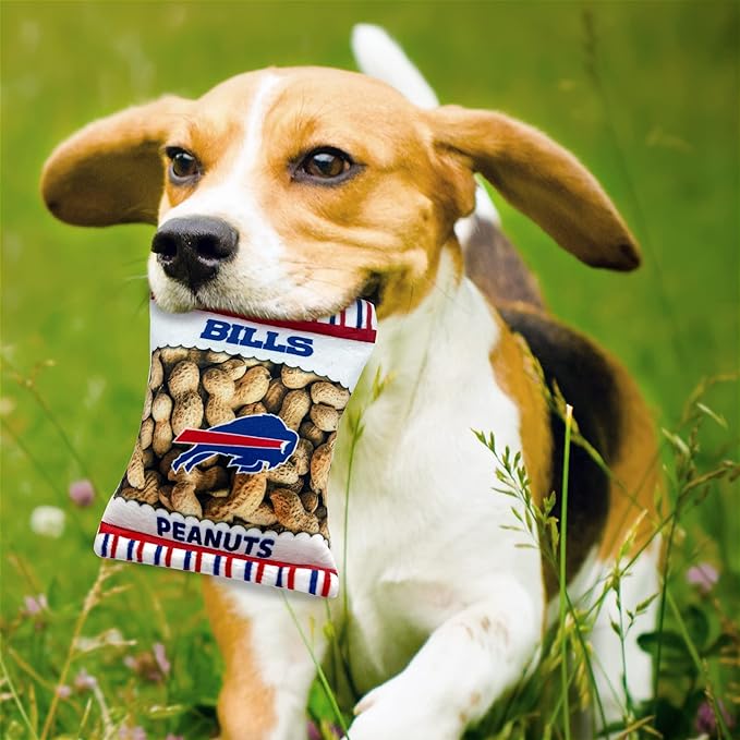 NFL Buffalo Bills Crinkle FINE Plush Dog & CAT Squeak Toy - Cutest Stadium Peanuts Snack Plush Toy for Dogs & Cats with Inner Squeaker & Beautiful Baseball Team Name/Logo