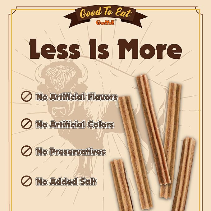 Gootoe Buffalo Dog Treats, Natural Low-Fat Chews for Training & Rewards, Limited Ingredient, Puppy Treats for Medium Dogs, Buffalo Bites Stick (Large), 1.5 lb