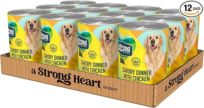 A Strong Heart Wet Dog Food, Savory Dinner with Chicken - 22 oz Cans (Pack of 12), Made in the USA with Real Chicken